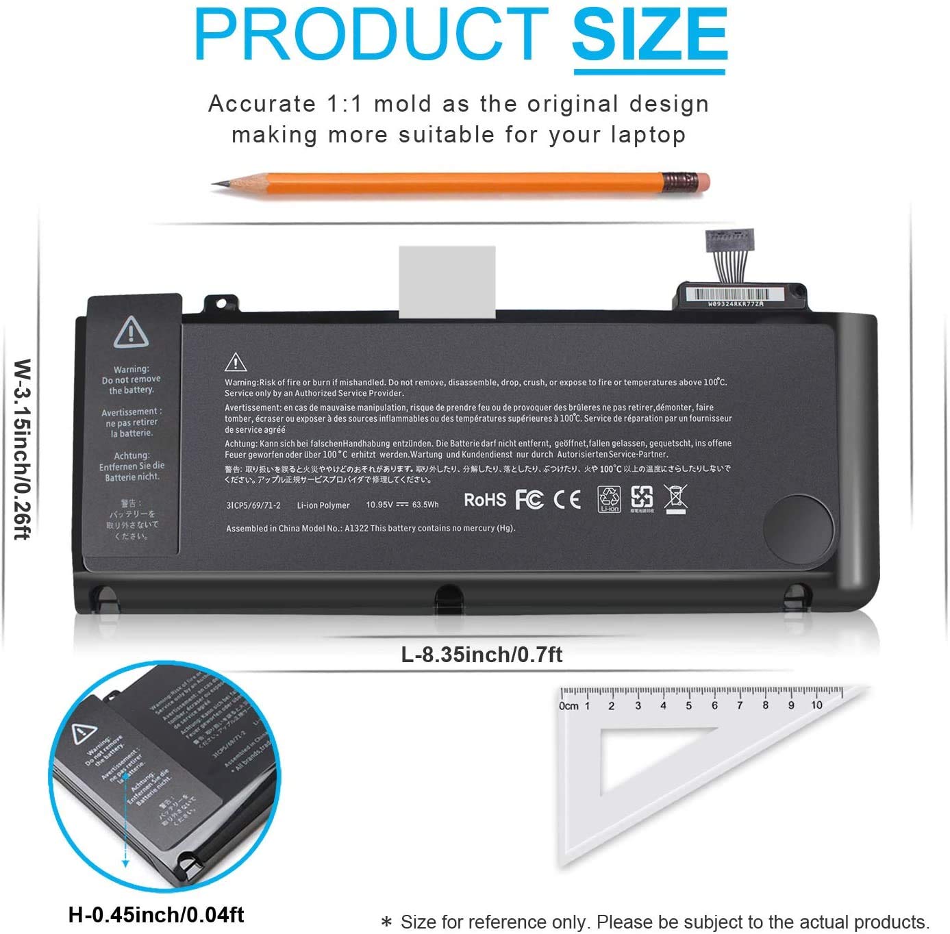 WISTAR Laptop Battery Compatible for A1322 A1278 MacBook Pro 13 inch 13